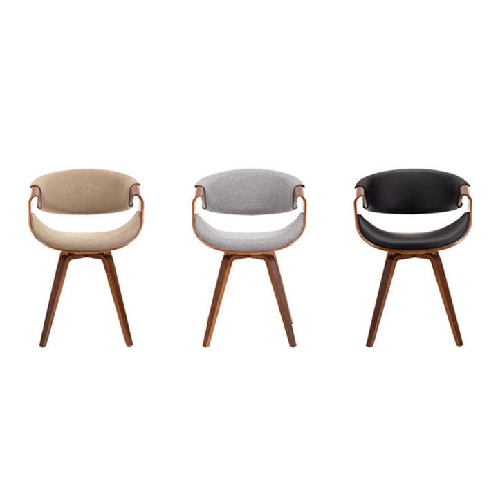 Silla de comedor contemporánea de lujo Arc, de madera contrachapada tapizada en algodón, lino y piel sintética, con respaldo y reposabrazos, para comedor 
