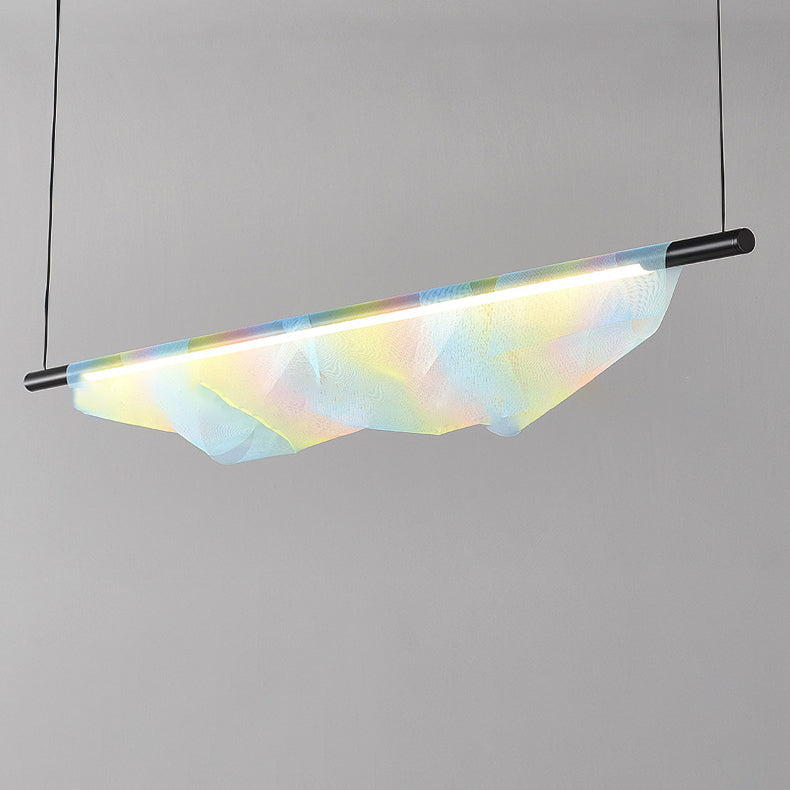 Moderno Minimalista Hierro Tira Larga Arcoíris Malla Decorativa LED Isla Luz Colgante Para Comedor 
