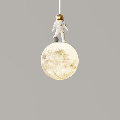 Modern Minimalist Astronaut Moon Iron Resin LED Pendant Light For Bedroom