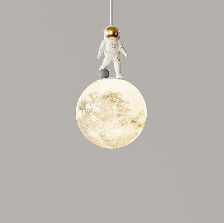 Modern Minimalist Astronaut Moon Iron Resin LED Pendant Light For Bedroom