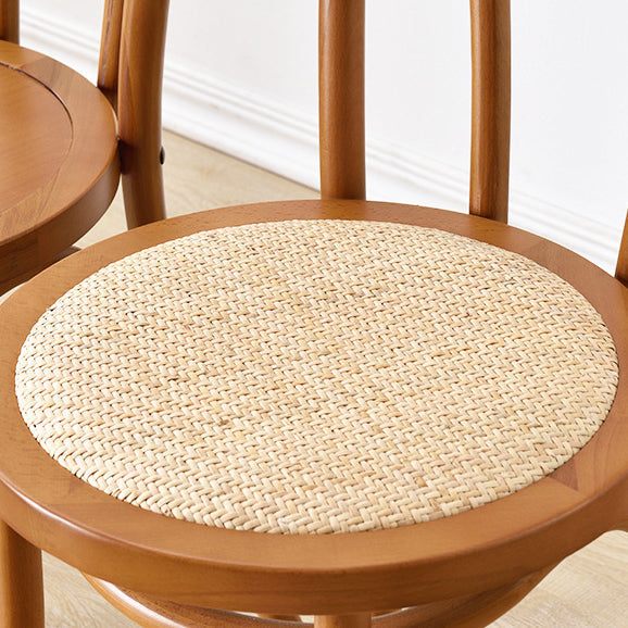 Contemporary Retro Faux Rattan Rubberwood Round Arched Dining Chair Backrest For Dining Room