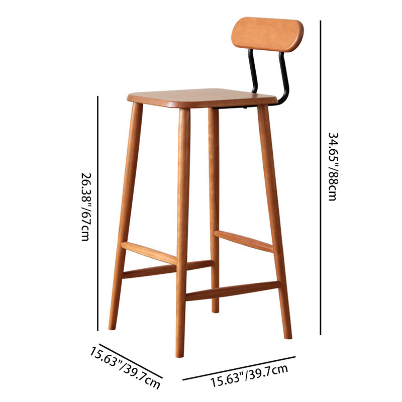 Moderner nordischer quadratischer Holz-Eisen-Barhocker mit Rückenlehne und Fußstütze für das Esszimmer 
