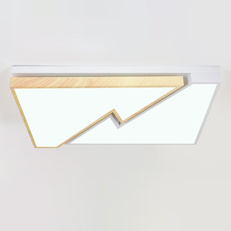 Zeitgenössische nordische quadratische rechteckige Holzmaserung Blitz Eisen Acryl LED Unterputz Deckenleuchte für Wohnzimmer 