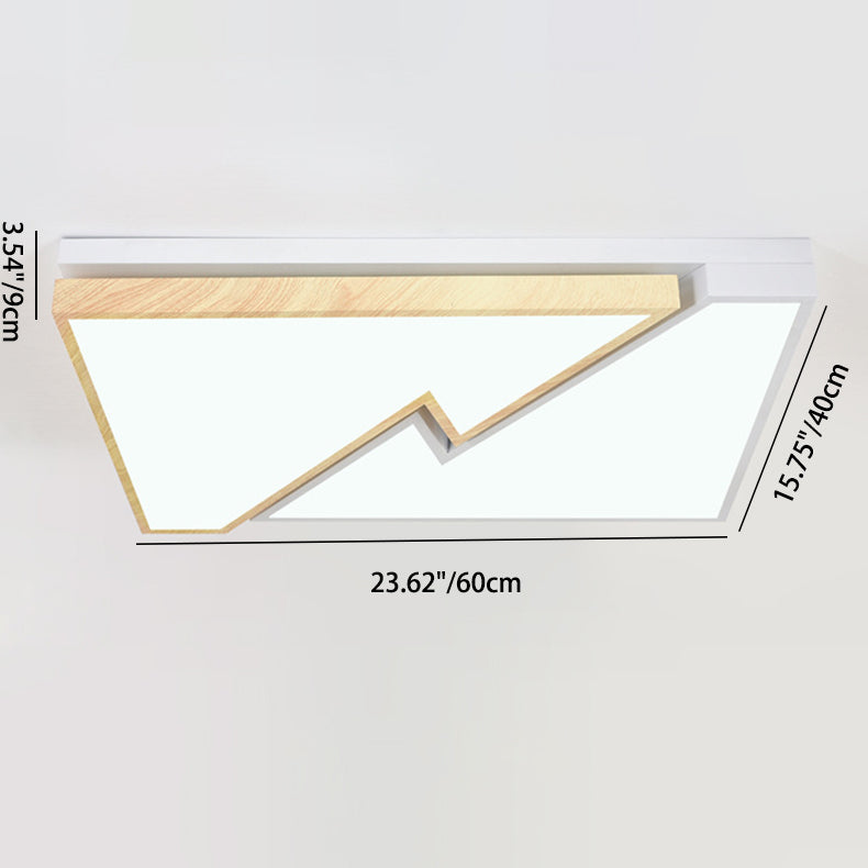 Zeitgenössische nordische quadratische rechteckige Holzmaserung Blitz Eisen Acryl LED Unterputz Deckenleuchte für Wohnzimmer 