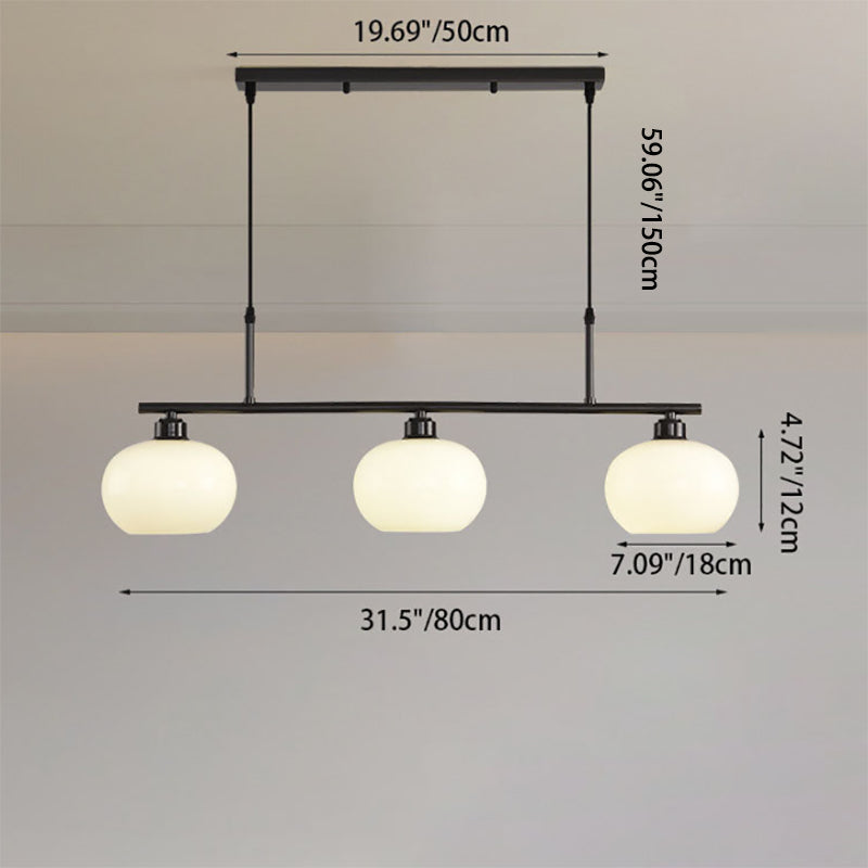 Modern Minimalist Long Oval Copper Glass 3-Light Island Light Chandelier For Dining Room
