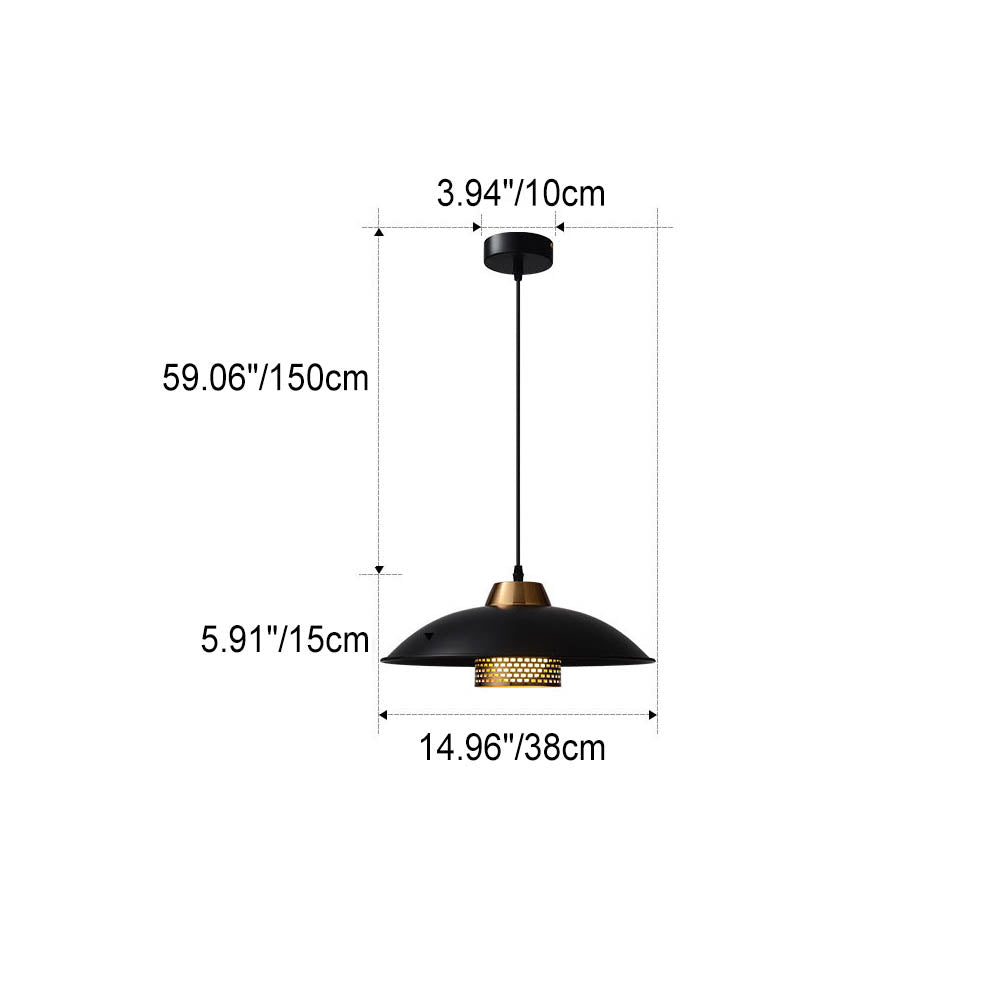 Lustre suspendu industriel simple en fer forgé à 1 lumière avec bord festonné 