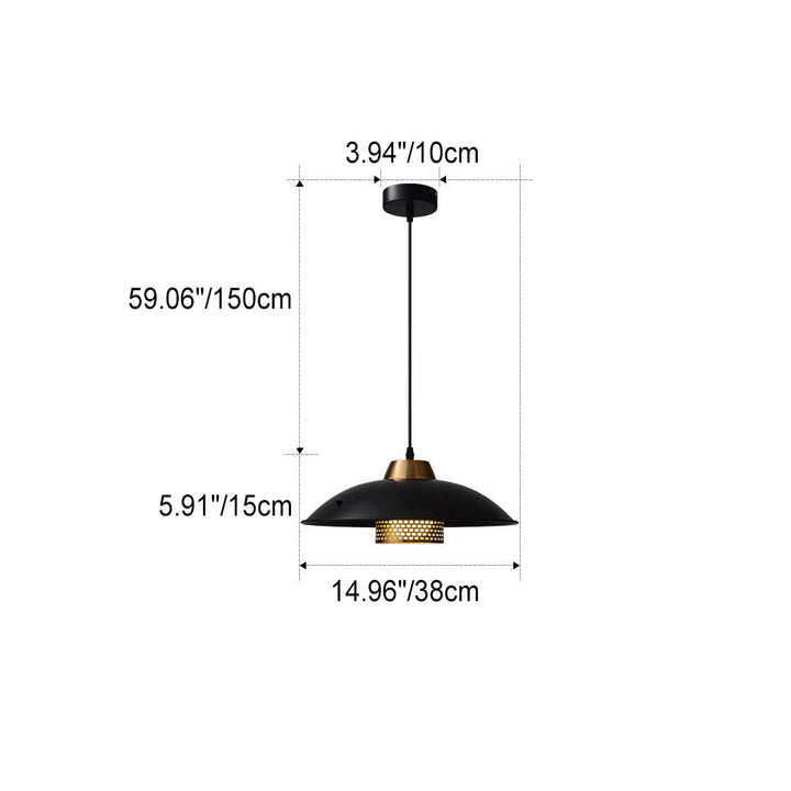Lustre suspendu industriel simple en fer forgé à 1 lumière avec bord festonné 