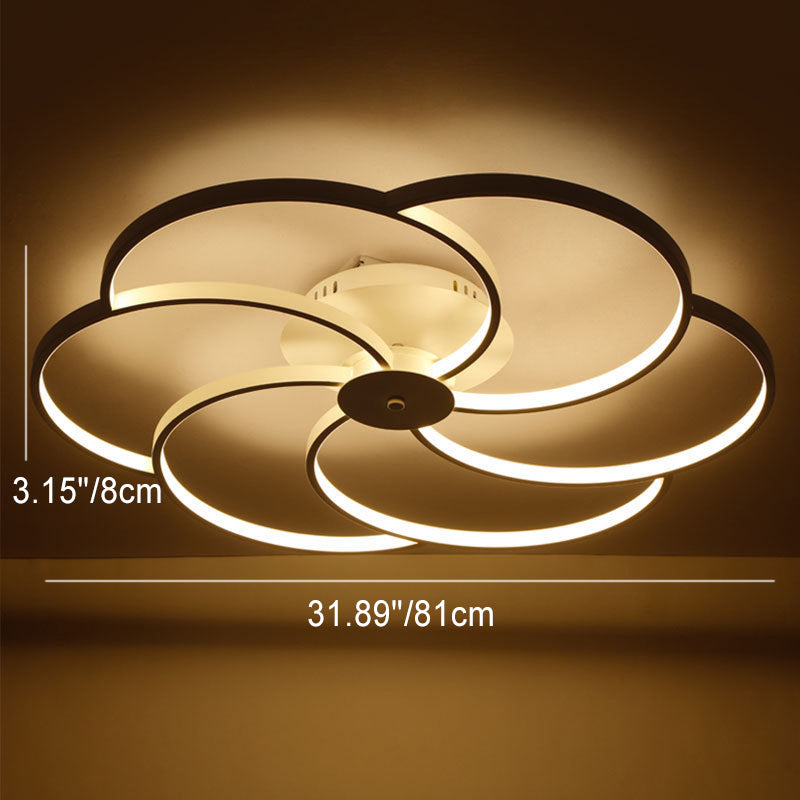 Lumière de plafond LED à montage affleurant avec abat-jour en bande de silicone en forme de pétale en aluminium de simplicité contemporaine pour le salon 