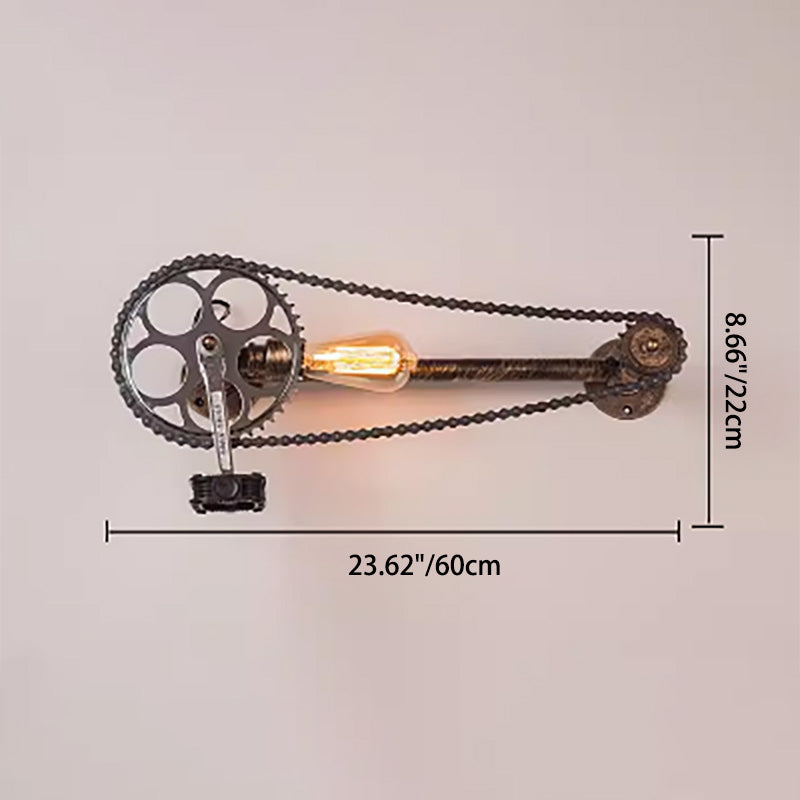 Retro Steampunk Gear Pedal Bicycle Metal Water Pipe 1-Light Wall Sconce Lamp