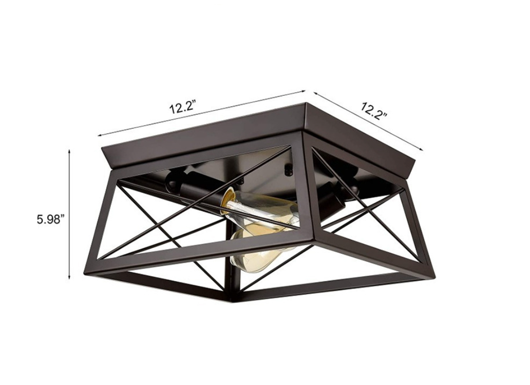 Industrial Wrought Iron 2-Light Rotatable Flush Mount Lighting