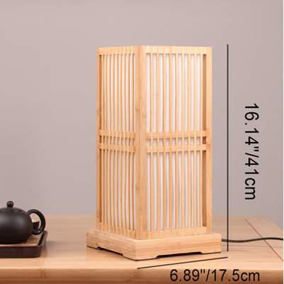 Japanese Style Wooden 1-Light Square Shaped Table Lamps