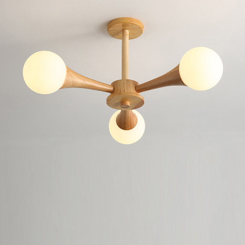 Traditioneller japanischer Holzrahmen-Kronleuchter mit Glas-Magiebohnen, 3/4/5 Lichter, für Wohnzimmer 