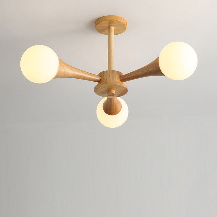 Traditioneller japanischer Holzrahmen-Kronleuchter mit Glas-Magiebohnen, 3/4/5 Lichter, für Wohnzimmer 