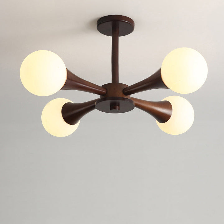 Traditioneller japanischer Holzrahmen-Kronleuchter mit Glas-Magiebohnen, 3/4/5 Lichter, für Wohnzimmer 
