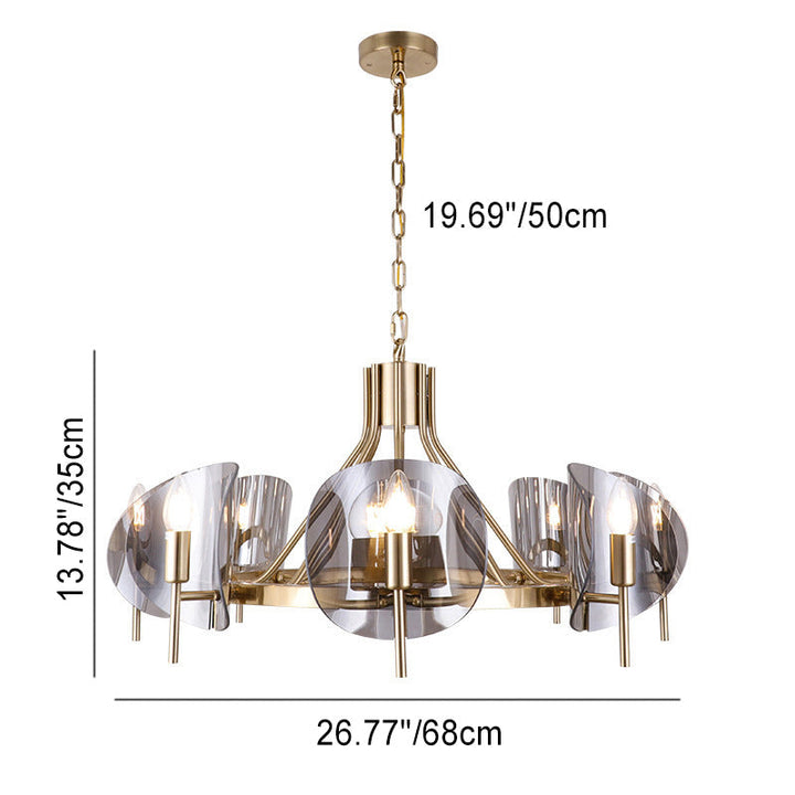 Moderner Luxus-Kronleuchter mit 6/8 Lichtern und goldenem Finish und gebogener Glasplatte für Esszimmer 