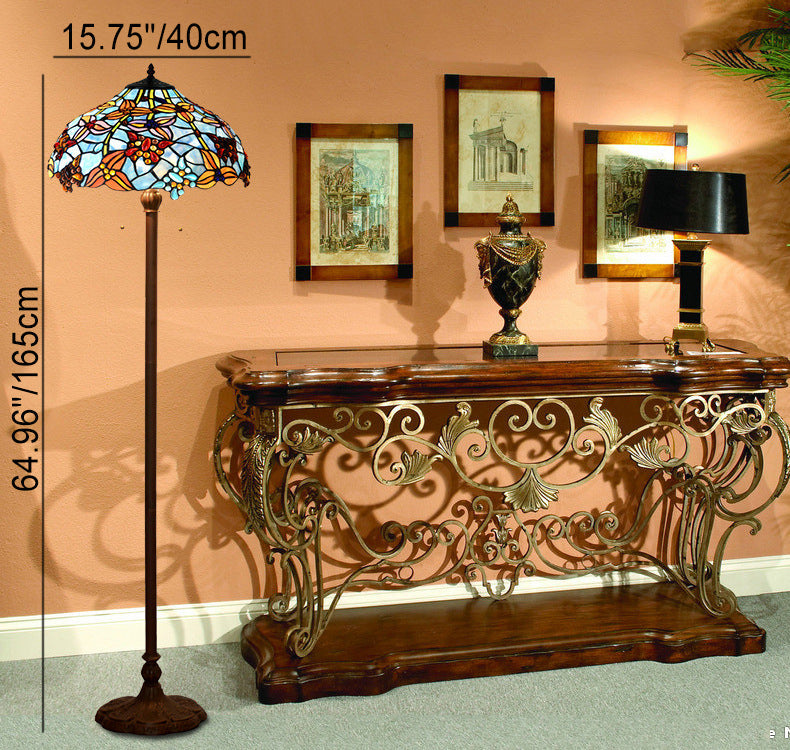 Lámpara de pie de 2 luces con decoración tradicional de mariposa Tiffany de vidrio teñido para estudio 