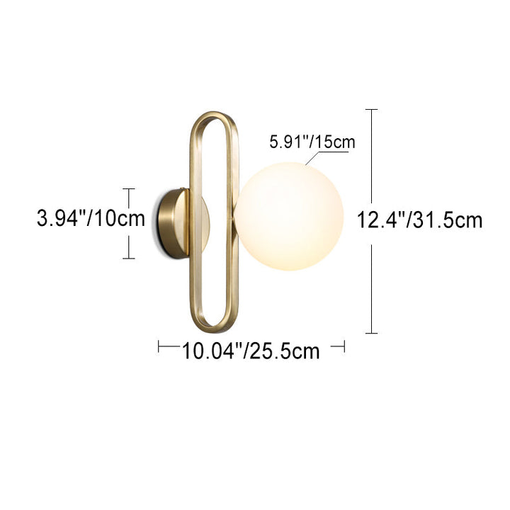 Lámpara de pared de 1 luz con pantalla de vidrio esférica de simplicidad contemporánea y anillo de hierro para sala de estar 