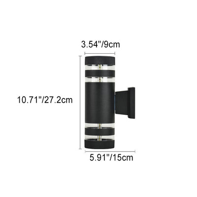 Lampe applique murale 2 lumières cylindrique en aluminium, fer, acrylique et verre étanche de simplicité moderne pour patio extérieur 
