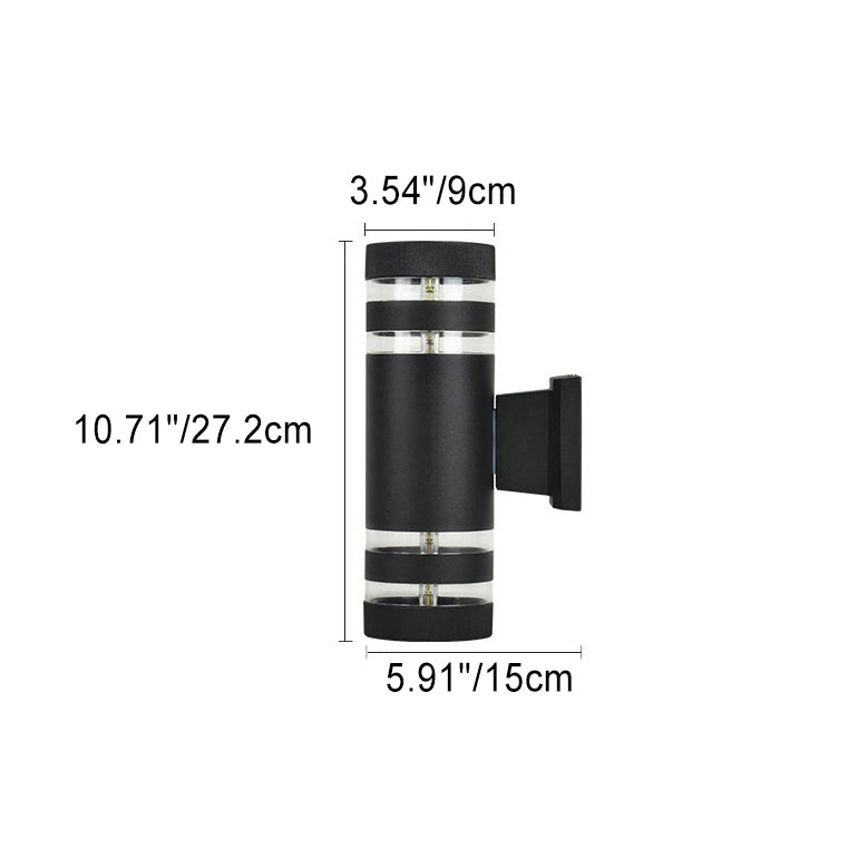 Lampe applique murale 2 lumières cylindrique en aluminium, fer, acrylique et verre étanche de simplicité moderne pour patio extérieur 