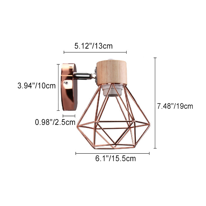 Zeitgenössische Luxus Eisen Holz Polygon Diamant 1-Licht Wandleuchte Lampe für Schlafzimmer 