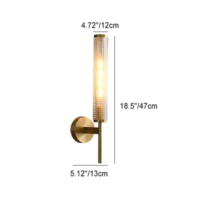 Modern Luxury Brass Crystal Long Column Straight Arm LED Wall Sconce Lamp