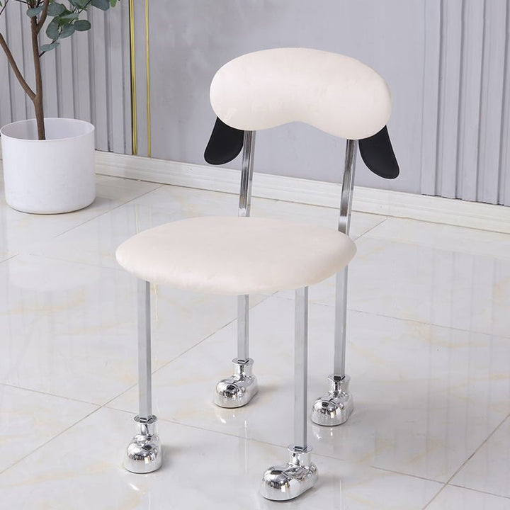 Chaise contemporaine créative en forme de chiot en velours rembourré avec cadre en acier inoxydable, dossier ouvert et sans accoudoirs pour le salon 