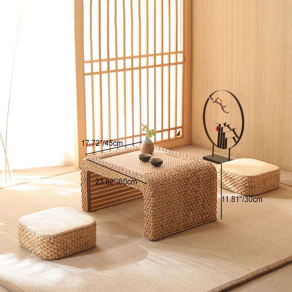 Mesa de café de tatami con marco de madera rectangular de ratán japonés tradicional para sala de estar 