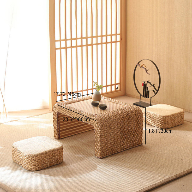 Traditional Japanese Rectangular Rattan Wooden Frame Tatami Coffee Table For Living Room