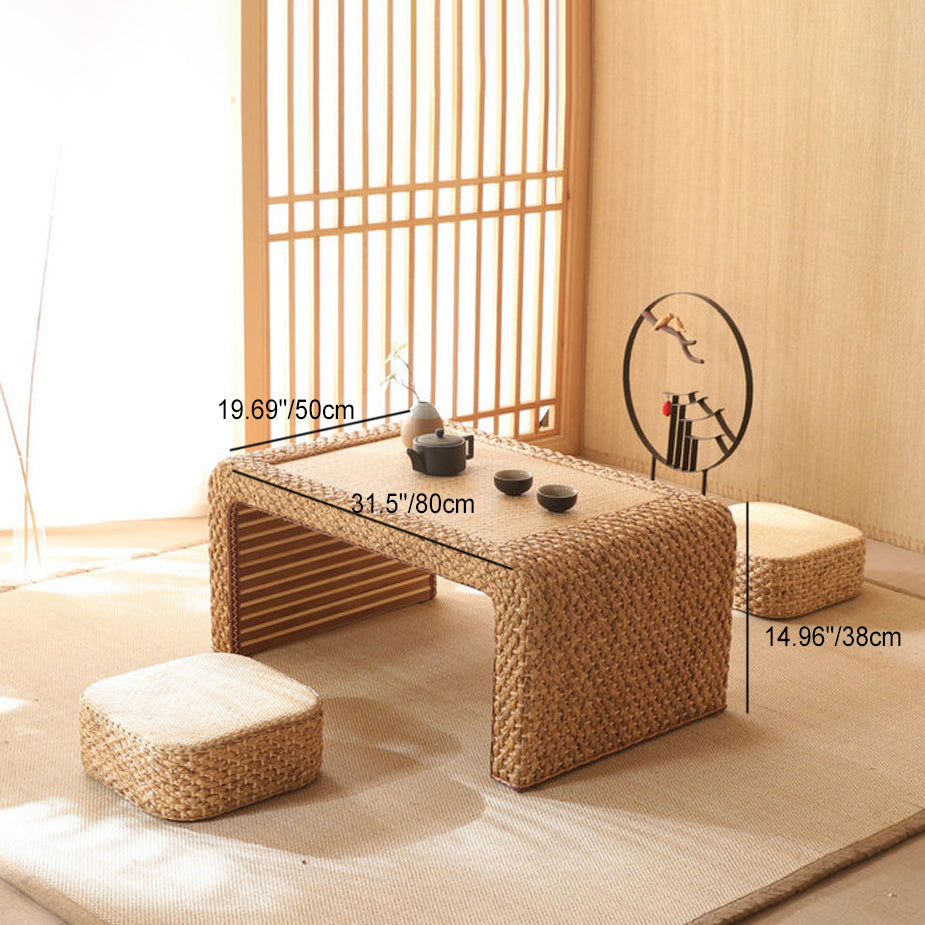 Mesa de café de tatami con marco de madera rectangular de ratán japonés tradicional para sala de estar 
