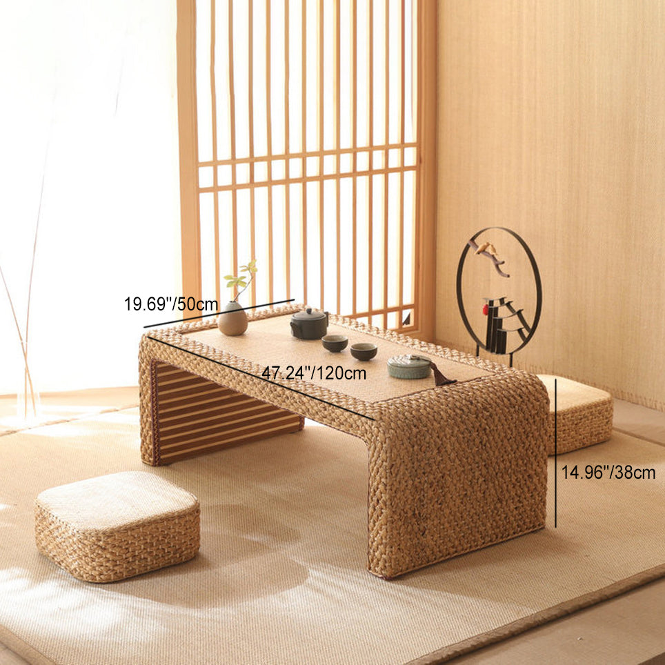 Mesa de café de tatami con marco de madera rectangular de ratán japonés tradicional para sala de estar 