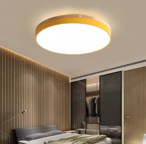 Modern Minimalist Macaron Round Iron Acrylic LED Flush Mount Ceiling Light For Bedroom