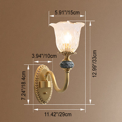 Lámpara Aplique de Pared de Lujo Europeo de Vidrio Floral de Latón con Brazo Curvado 1/2 Luz 