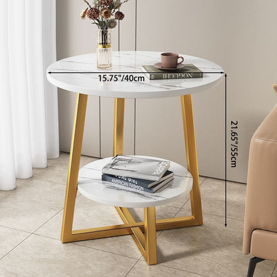 Table d'appoint ronde en panneau de densité simplicité moderne avec base en fer à 2 niveaux pour le salon 