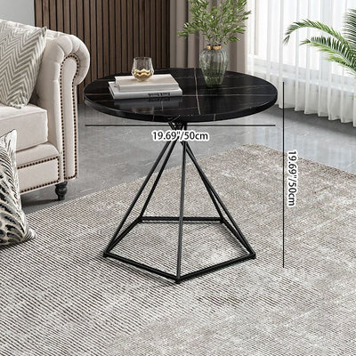 Table d'appoint moderne minimaliste ronde avec texture marbre et base polygonale en métal pour salon 