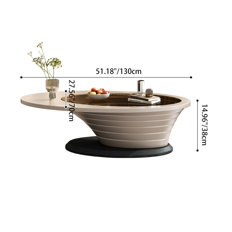 Table basse moderne de luxe ovale en verre avec plateau en fibre de densité pour salon 