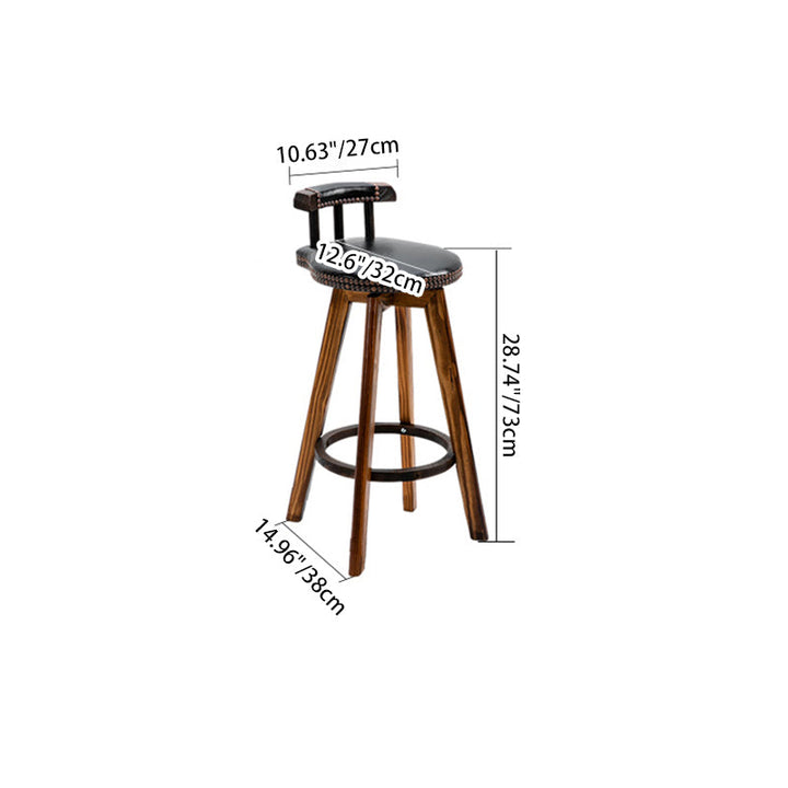 Tabouret de bar pivotant contemporain rétro rond en similicuir avec pieds en bois, dossier bas et repose-pieds pour salle à manger 