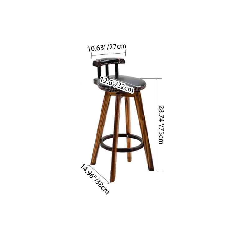 Tabouret de bar pivotant contemporain rond en cuir avec pieds en bois, dossier bas et repose-pieds pour salle à manger 