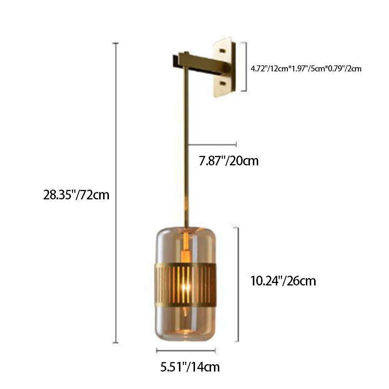 Lámpara de pared cilíndrica de vidrio y hierro de lujo contemporáneo de 1 luz para dormitorio y sala de estar 
