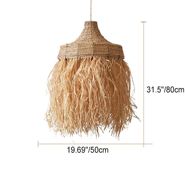 Contemporary Boho Straw Hat Tassel 1-Light Pendant Light For Dining Room
