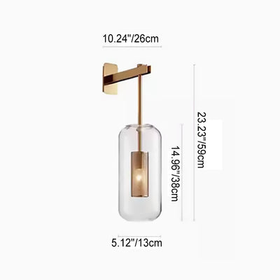 Clear Glass 1-Light Cylinder Armed Sconce Lamp