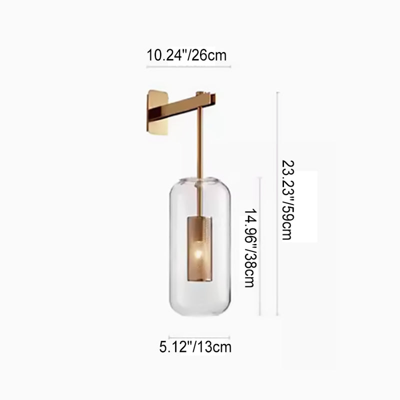 Clear Glass 1-Light Cylinder Armed Sconce Lamp