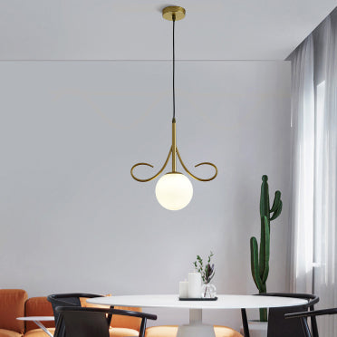 Suspension lumineuse à 1 ampoule en verre et fer avec barbe nordique contemporaine pour chambre 