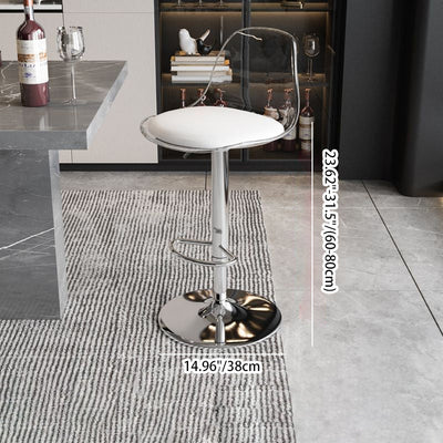 Tabouret de bar pivotant réglable contemporain scandinave avec base en métal incurvée en acrylique, dossier et repose-pieds pour la cuisine 