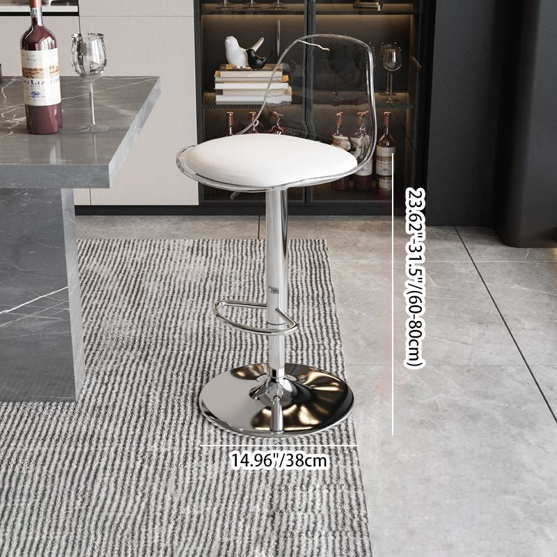 Tabouret de bar pivotant réglable contemporain scandinave avec base en métal incurvée en acrylique, dossier et repose-pieds pour la cuisine 