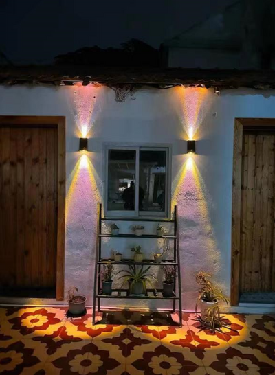 Einfache Solar-Trapez-Außenleuchten, wasserdicht, oben und unten, LED-Wandleuchte 
