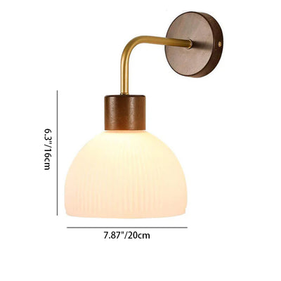 Lampe murale à 1 lumière avec abat-jour en verre en demi-cercle en bois massif japonais traditionnel pour chambre à coucher 