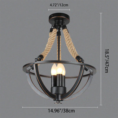 Vintage Industrial Iron Twine 3-Light Island Light Chandelier