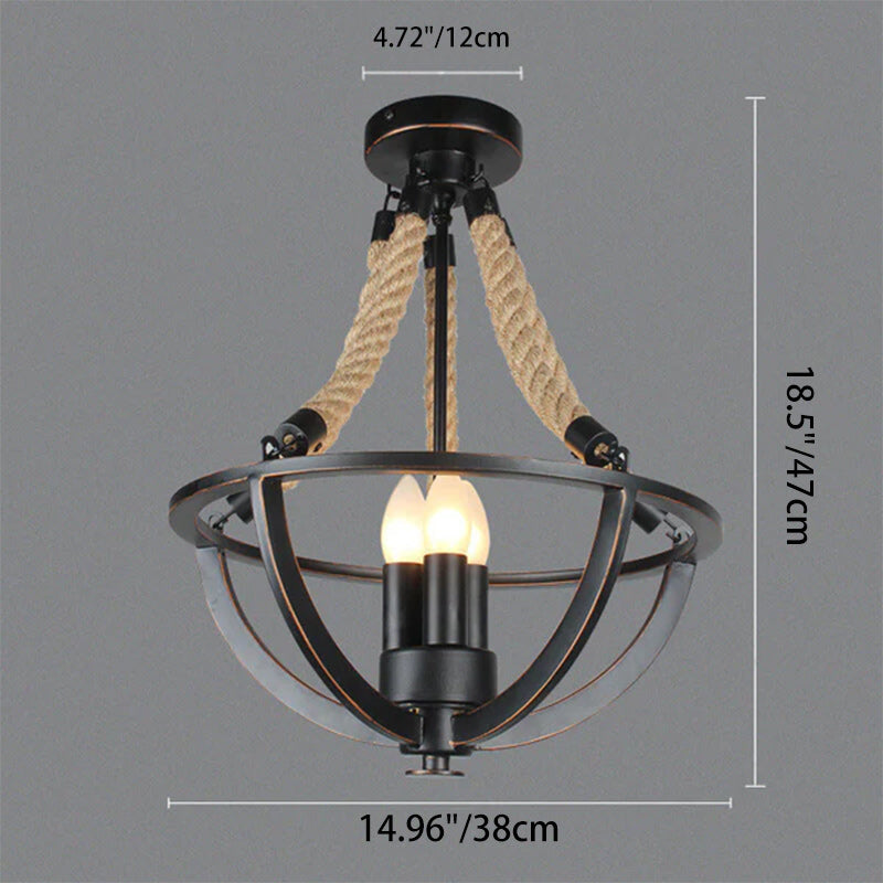 Vintage Industrial Iron Twine 3-Light Island Light Chandelier