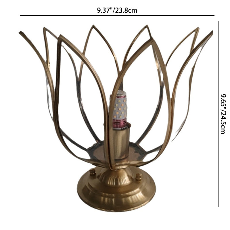 Lanterne de jardin contemporaine avec abat-jour en verre en forme de lotus et base en cuivre à 1 lumière pour extérieur 