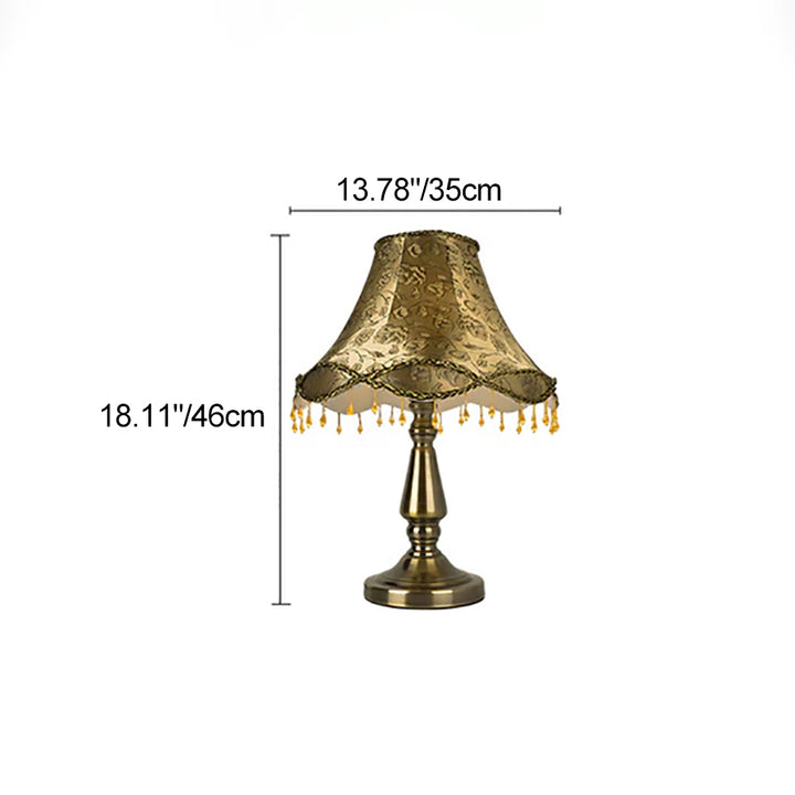 Lampe de table à une lumière en tissu fer rétro contemporain avec rideau de perles coniques pour chevet 